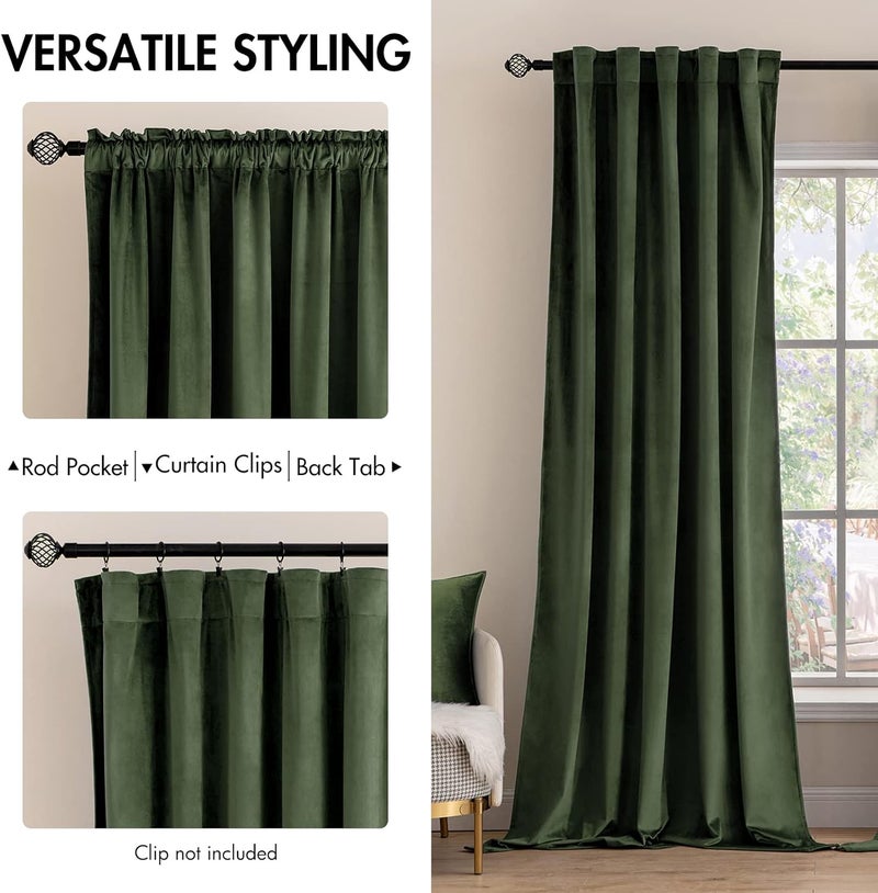 MIULEE Velvet Curtains 132 inches - Luxury Blackout Curtains for Bedroom Living Room Thermal Insulated Super Soft Window Drapes Rod Pocket & Back Tab, Olive Green, W52 x L132 inches, 2 Panels - Image 2
